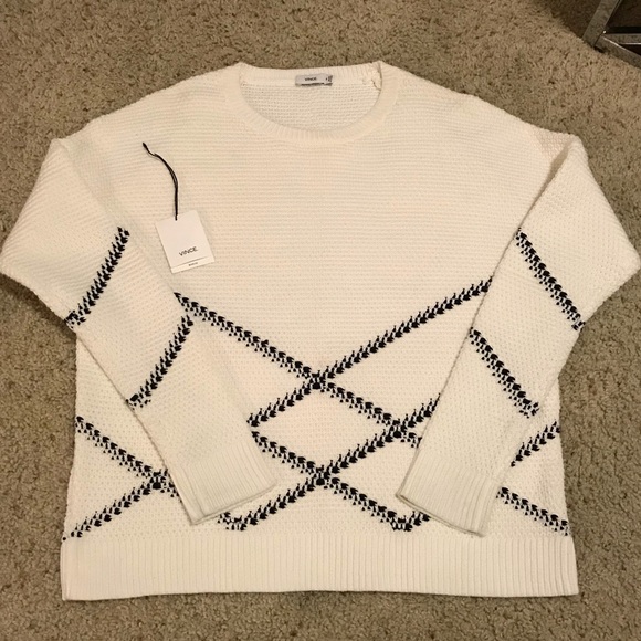 Vince Graphic Stitch Crew Neck Sweater in White - Picture 4 of 5
